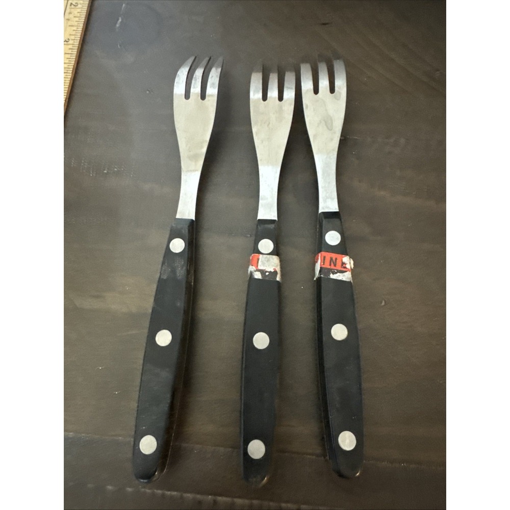 Dinner Forks Ronco Triple Rivet Black Plastic Melamine Handle Stainless Forged-3 - Picture 4 of 6